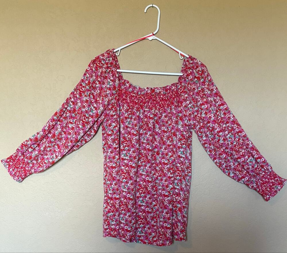 Red and Pink Floral Jodifl Woman's Boutique Blouse